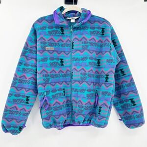 Columbia Womens Vintage 90s Made in USA Fleece Aztec Print Outdoor Jacket Size L